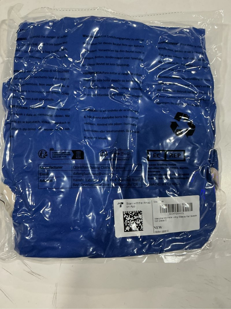 Condition photo showing As Is for Wenrine Womens 2025 Fall Oversized Sweatshirt Dress Casual Long Sleeve Quarter Zip Ruffle Hem Pullover Mini Dresses Royal Blue X-Small