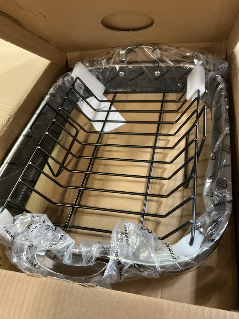 Condition photo showing New/Like New for COOKER KING Stainless Steel Nonstick Roasting Pan with Rack, 18.27x14.84 Inch Roaster Pan for 25 lb Turkey & Chicken, Oven Safe Up to 900°F, Compatible with All Cooktops (Rectangular, Large)