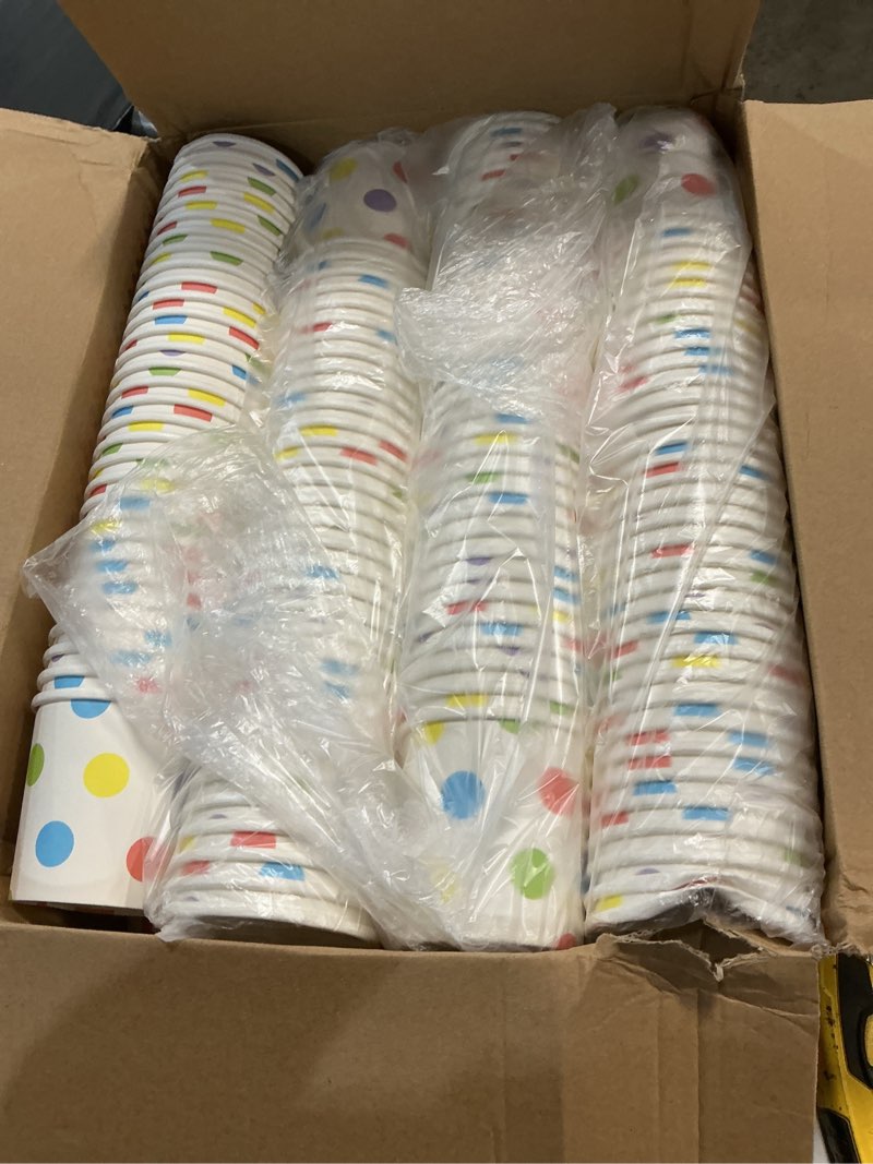 Condition photo showing Good Condition for eaasty 150 pack disposable ice cream cups 12oz colorful paper bowls with lids and spoons leak proof dessert container for sundae snack yogurt party baby shower wedding camping(polka dots,white) polka dots white