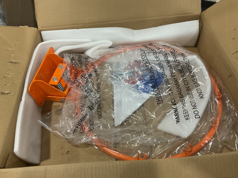Condition photo showing Good Condition for 18" basketball rim replacement, wall door mounted basketball rim, double spring solid basketball rim replacement with net fits in-ground & wall-mounted basketball hoops, indoor/outdoor orange
