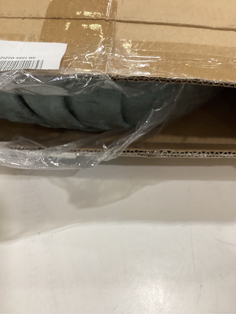 Condition photo showing Good Condition for Intelligent Design Loretta Chenille Round Floor Pillow Meditation Cushion, Soft Color & Natural Luster Button Tufted with Elegant Pleated Details, Dia 22"x6"H, Aqua Dia 22" x 6"H Round Aqua