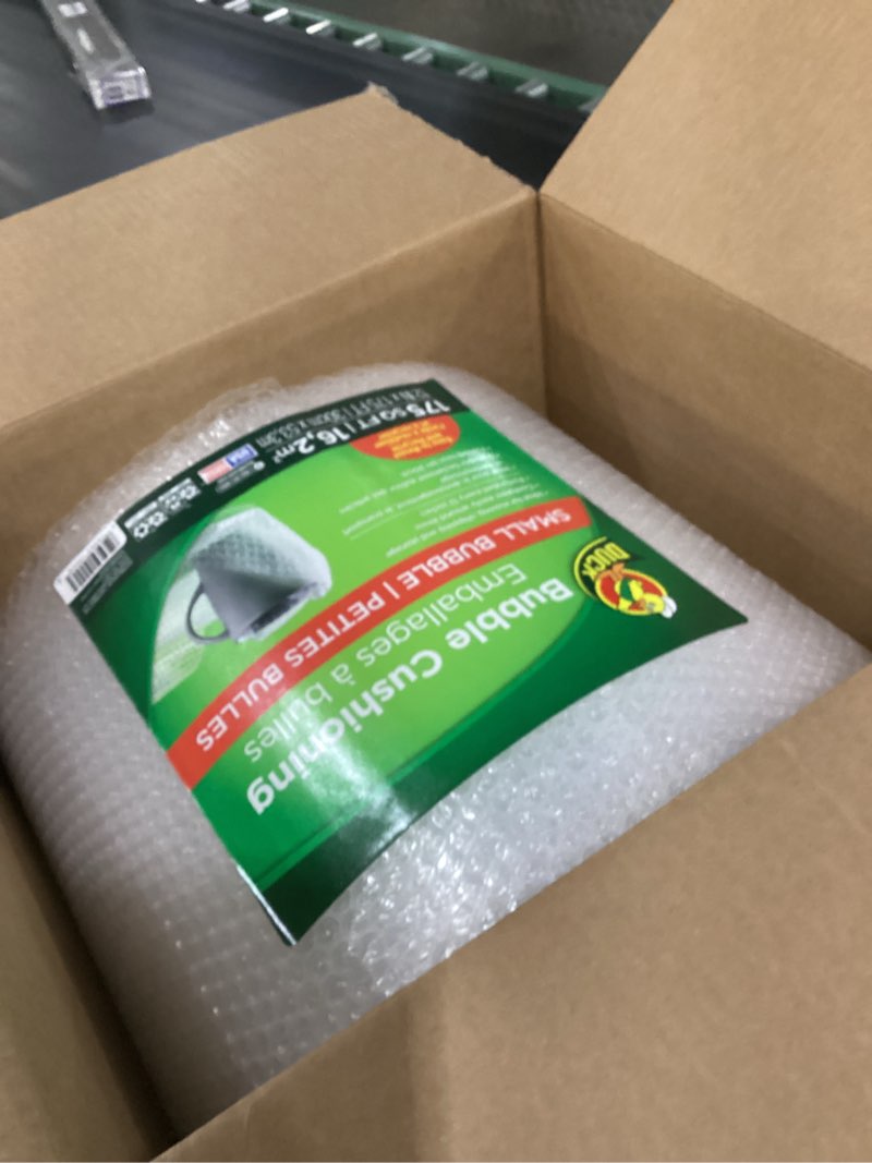 Condition photo showing New/Like New for Duck Brand Small Bubble Cushioning Wrap for Moving & Shipping - 175 FT Bubble Packing Wrap for Extra Protection Packaging Boxes & Mailers - Clear Bubble Roll Moving Supplies, Perforated Every 12 IN 12 in. x 175 ft.
