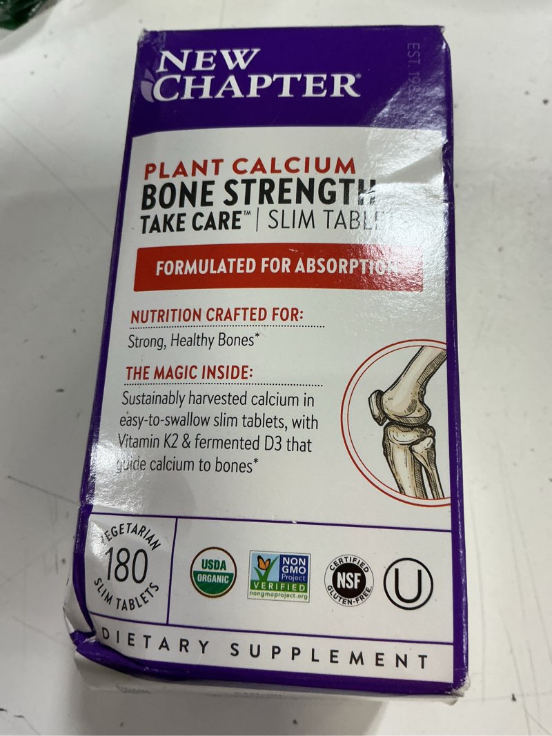 Condition photo showing New/Like New for (exp 06/2026)  new chapter calcium supplement - bone strength plant-based usda organic calcium with magnesium, vitamin d3+k2, for bone health & joint mobility, heart support, 905 mg dose - 180 slim tablets 180 count (pack of 1) calcium