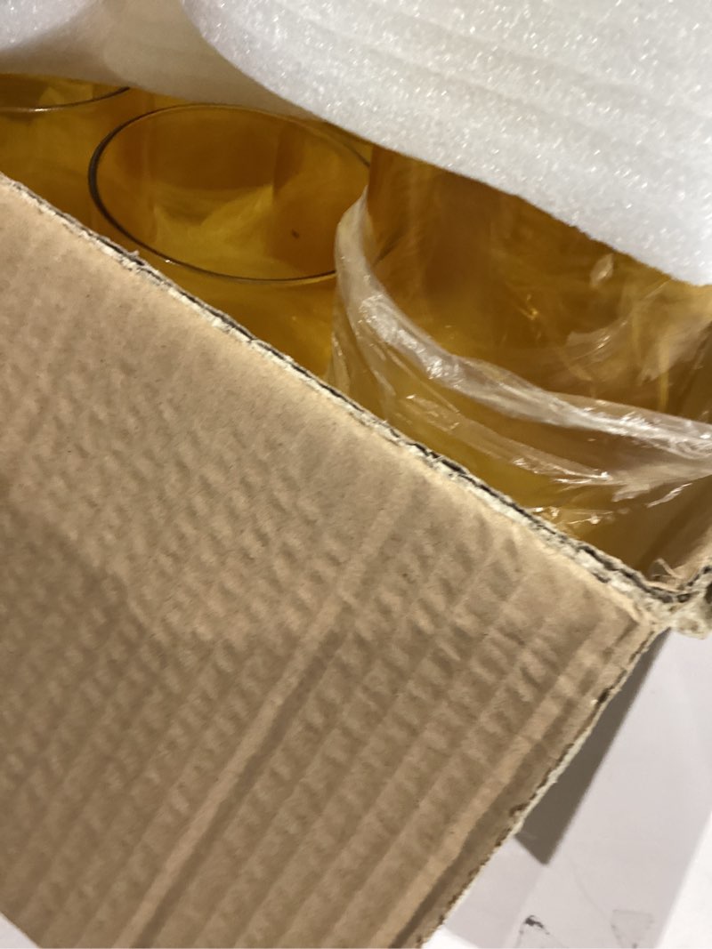 Condition photo showing New/Like New for 12pcs Glass Gold Amber Cylinder Vases for Centerpieces, 6 Inch Champagne Flower Vases for Wedding Decorations, Indoor Home Decor, Hurricane Candle Holder for Table Shelf, Party 6 Inch Gold Amber/ Champagne