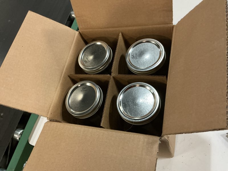 Condition photo showing New/Like New for ball wide mouth glass mason jars with lids and bands, used for canning, pickling, juice, jam, jelly, half gallon size 64 ounce (pack of 4) half gallon 64 ounce (pack of 4)