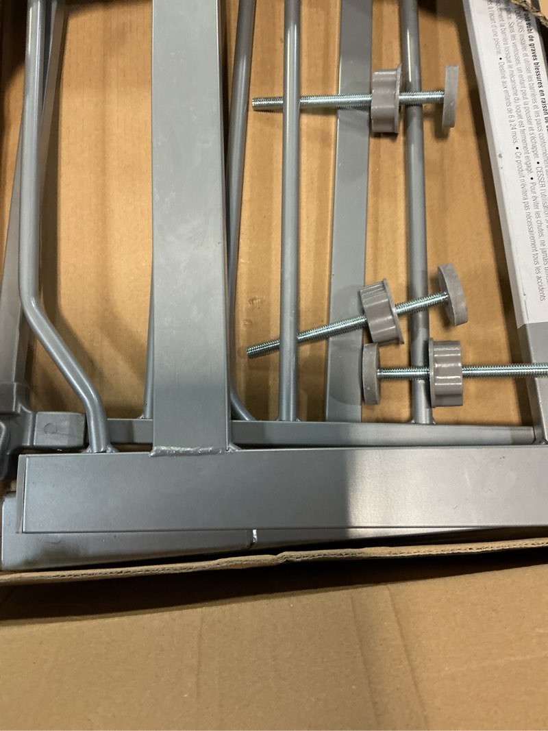 Condition photo showing Good Condition for regalo safety 36” extra tall baby gate for doorways & bottom of stairs, pressure mount safety gate for babies, toddlers & pets, tested & safe for 30 years, american designed, american owned, platinum platinum 29-36.5"w x 36"h