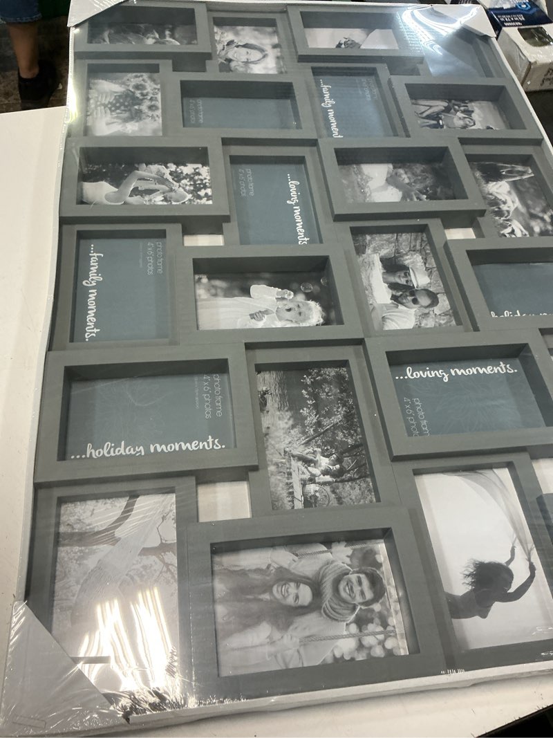 Condition photo showing Good Condition for j.m.deco collage picture frames for wall 24 slots, reunion friends family memory large photo frame selfie gallery puzzle collage wall hanging for 4x6 photo | grey 24 opening grey