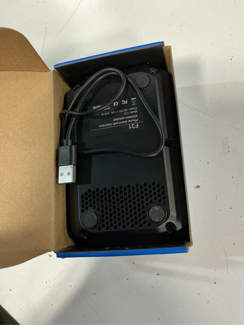 Condition photo showing Good Condition for cell phone stand with instant wireless induction bluetooth speaker, no bluetooth pairing needed, 1-second connection, hd surround sound, practical gifts for men, women, dad, mom, hearing impaired