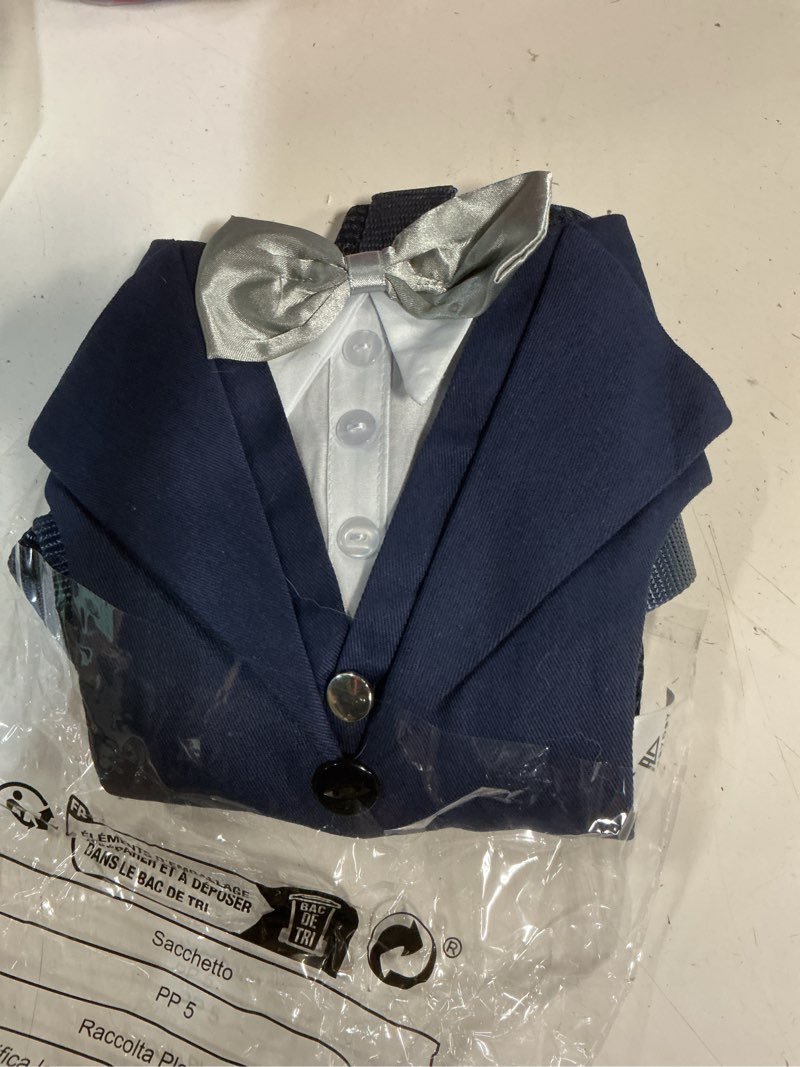 Condition photo showing As Is for (size l) averyday dog tuxedo for wedding outfit, dog suit and tie costumes for birthday, halloween, cosplay, christmas party, pet formal wear with bowtie, tux for medium large dogs, bulldog, labrador, husky