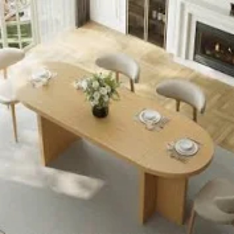 70.87” modern oval kitchen dining table for 6 people with double robust pedestal