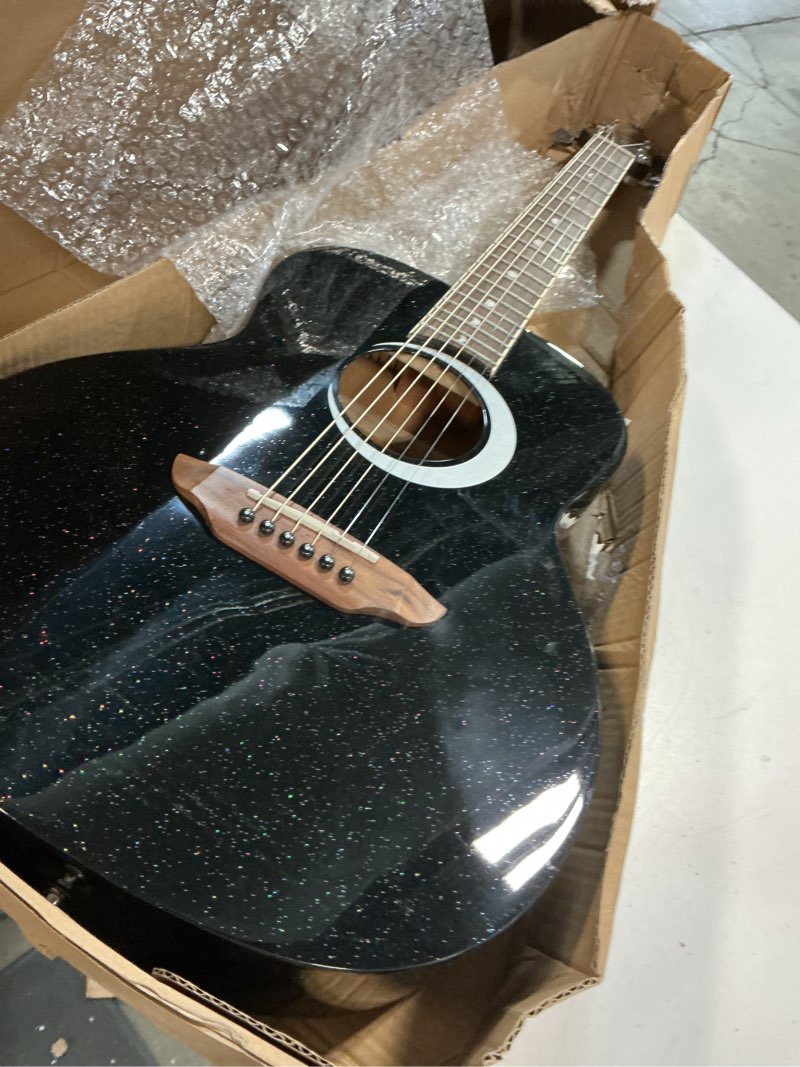 Condition photo showing Good Condition for luna aurora borealis 3/4 acoustic guitar, black pearl