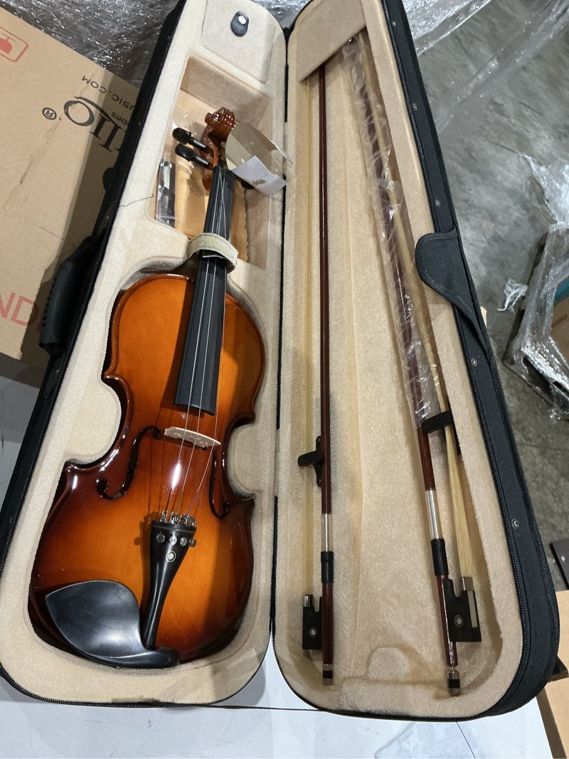 Condition photo showing Good Condition for 4/4 violin for beginners, cvn-300 full size fiddle set for student adults, solidwood ebony fitted starter violins kit with hard case, bow, stringed musical instruments