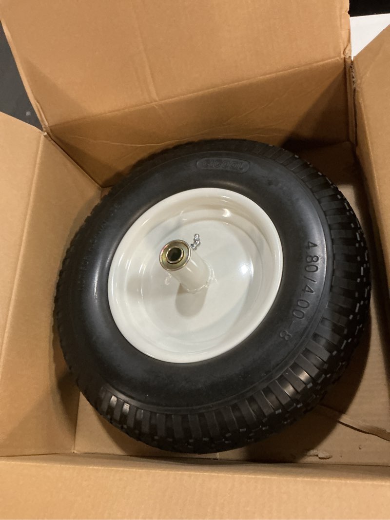 Condition photo showing Good Condition for gicool 16" solid wheelbarrow tire, 4.80/4.00-8" flat-free tire and wheel, 6" centered hub, 5/8" axle bore hole for wheel barrow garden utility cart replacement 1 pack-6" hub