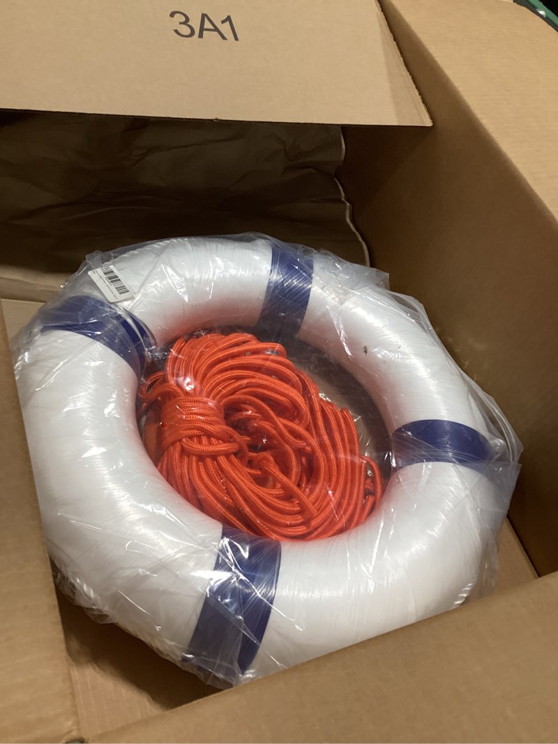Condition photo showing Good Condition for lifebuoy set 20inch life preserver ring and water floating lifesaving rope 98.4ft,swim foam buoy,swimming pool safety throwing ring with perimeter rope,throwable flotation device ?blue