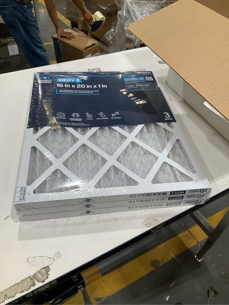 Condition photo showing New/Like New for project source 16 x 20 x 1 merv 8 electrostatic pleated air filter 3 -pack