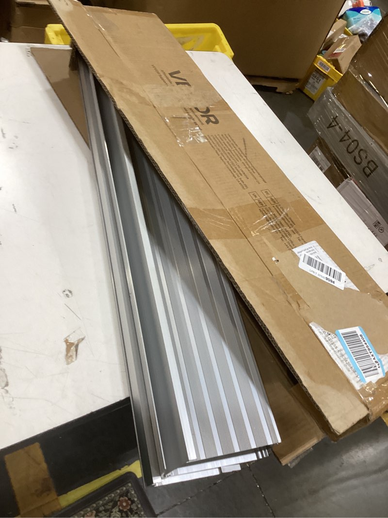 Condition photo showing As Is for vevor door threshold ramp 3‘’ rise aluminum alloy threshold ramp rated 800 lbs load capacity, handicap ramps for home steps for wheelchair, scooters, power chairs, walkers, bicycle, tricycle 3‘’ rise gray