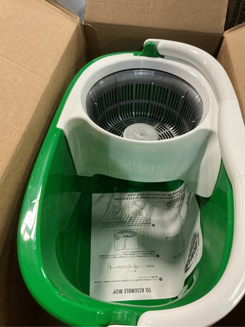 Condition photo showing As Is for Libman Tornado Spin Mop System, Spinning Floor Mopping and Bucket with Wringer Set for Home, Hardwood, Laminate, Tile Cleaning, Includes 1 Machine Washable Replacement Head Refills (2 Total) Spin Mop Plus 1 Refill