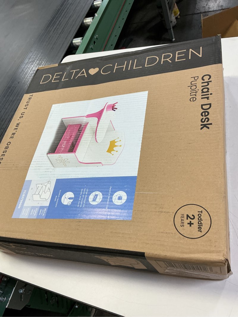 Condition photo showing New/Like New for Delta Children Princess Crown Chair Desk with Storage Bin - Ideal for Arts & Crafts, Snack Time, Homeschooling, Homework & More - Greenguard Gold Certified, White/Pink