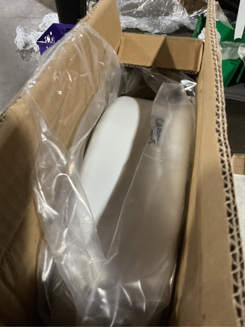 Condition photo showing As Is for carex toilet seat riser, round raised toilet seat adds 3.5 inches to toilet height, for assistance bending or sitting, 300 pound weight capacity toilet riser