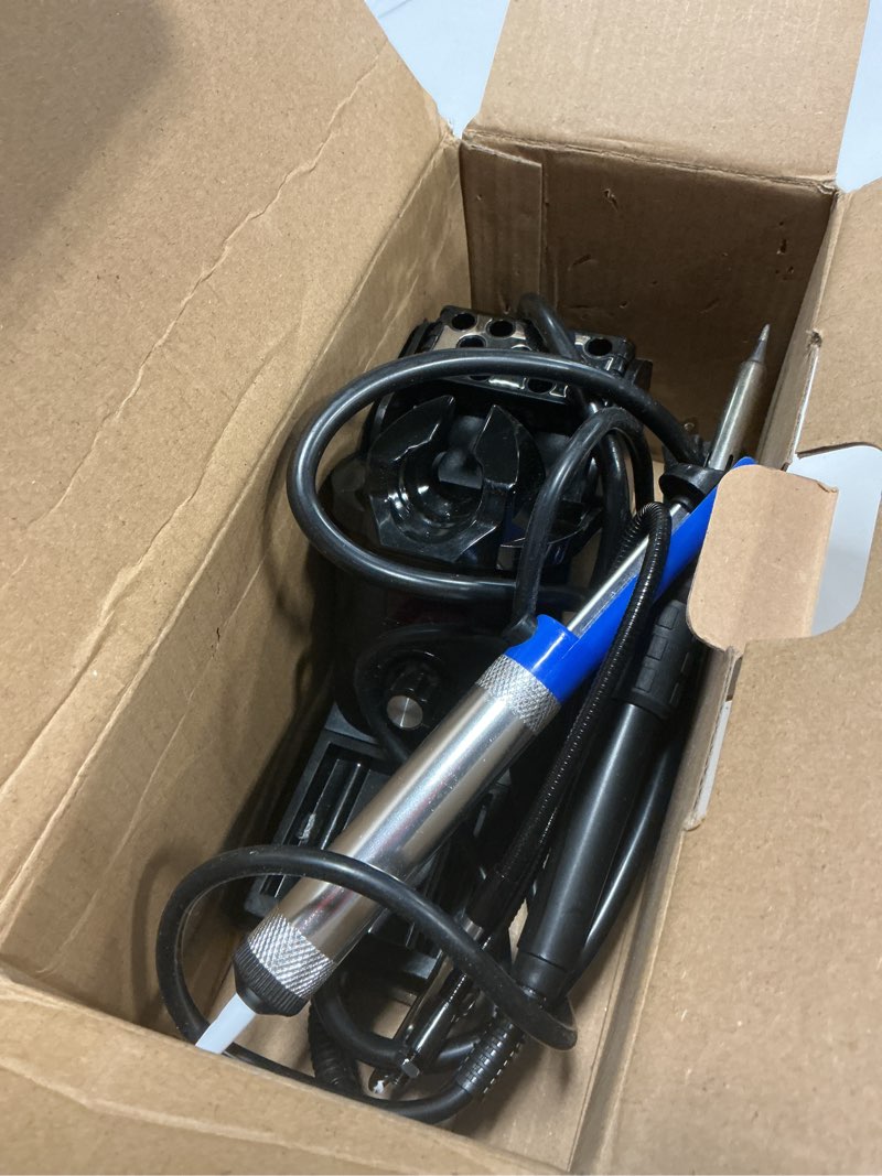 Condition photo showing As Is for yihua 926 iii 60w digital display soldering iron station kit w 2 helping hands, 6 extra iron tips, lead-free solder, solder sucker, s/s tweezers, °c/ºf conversion, auto sleep & calibration support black