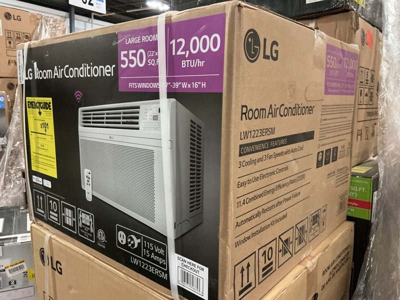 Condition photo showing New/Like New for LG 12,000 BTU 115V Window Air Conditioner Cools 550 Sq. Ft. with Wi-Fi, and Remote in White