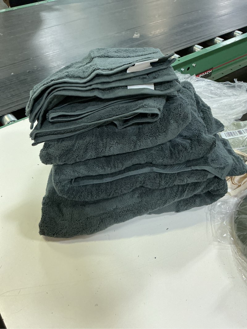 Condition photo showing As Is for turkish ultra plush bath towel bundle color charcoal set 6