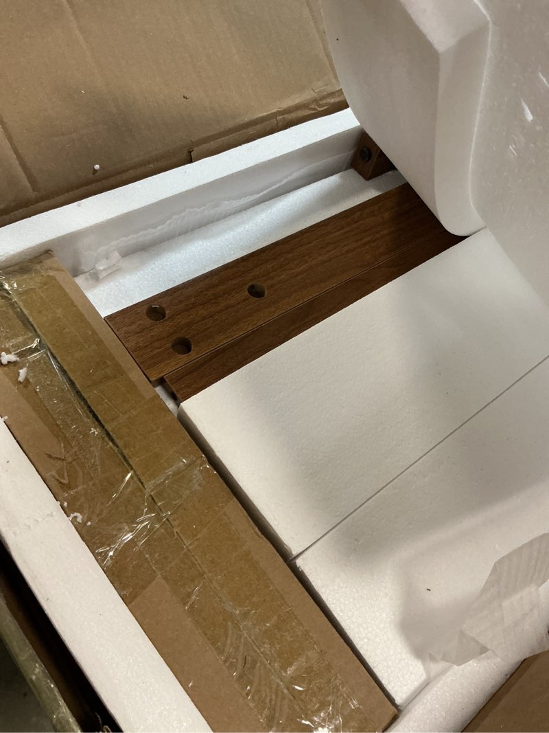 Condition photo showing As Is for 47" Entryway Table, Narrow Console Sofa Table, with Outlets and USB-C Port, Entryway Table with Open Storage, for Living Room, Hallway, Entryway, Foyer, Kitchen Counter, Golden Walnut