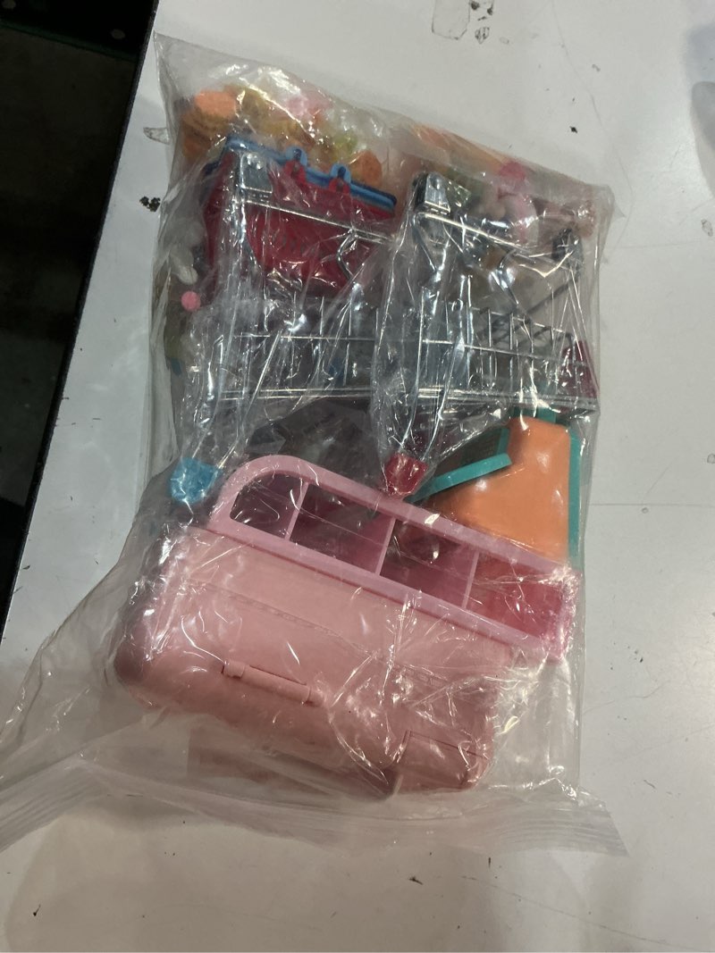 Condition photo showing Good Condition for 164pcs mini shopping cart basket miniature food drink toy supermarket metal handcart trolley dollhouse store grocery accessories kitchen play game party model shelves cash register refrigerator fridge