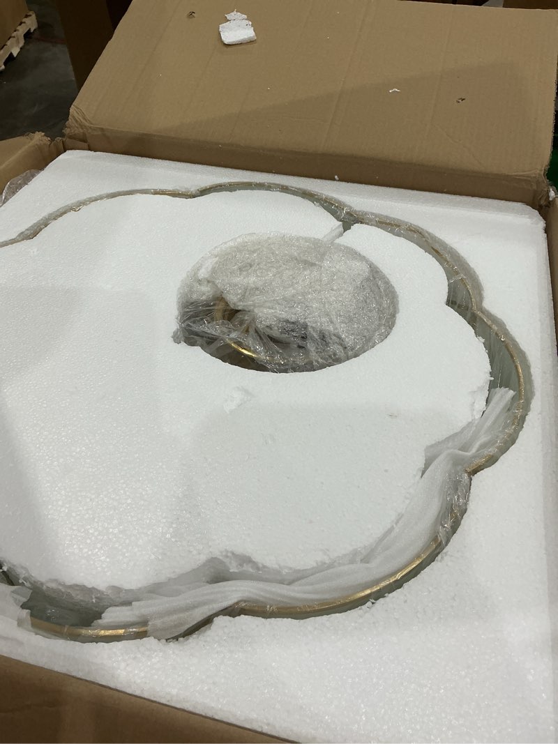 Condition photo showing Good Condition for mixl- mid century brass flush mount ceiling light, 6-light led brass and glass ceiling lamp, frosted glass shade modern light, close to ceiling light decorative for bedroom living room(23.62" w) plum blossom bstyle large