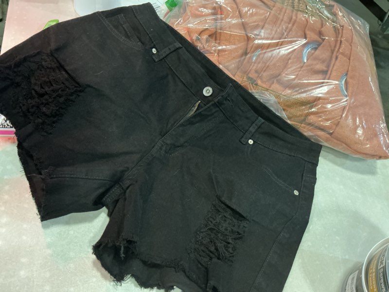 Condition photo showing Good Condition for aodrusa womens ripped denim shorts mid rise body enhancing curvy cutoff distressed jeans 12 black