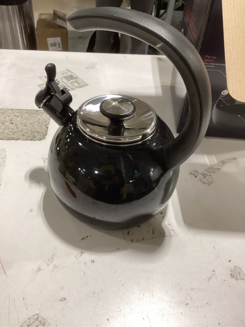 Condition photo showing Good Condition for circulon enamel on steel whistling teakettle/teapot with flip-up spout, 2 quart - black 2 quarts black
