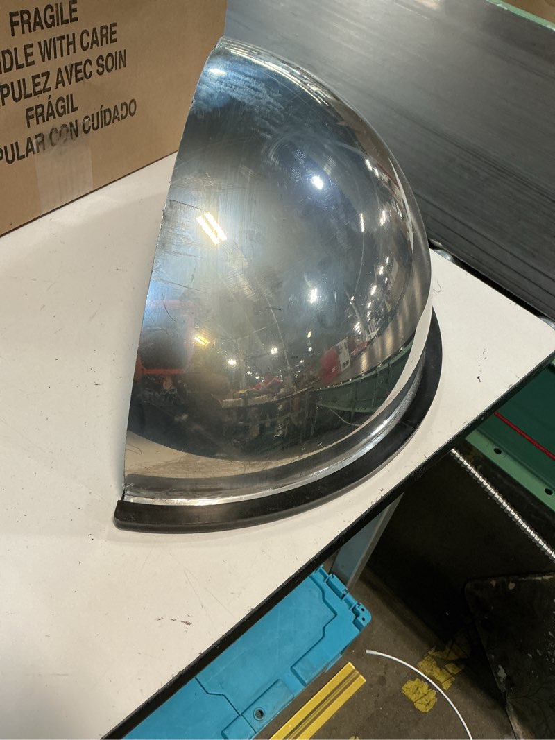Condition photo showing As Is for 32" acrylic half dome security and blind spot mirror for parking, garage, store, warehouse, office and more- vision metalizers