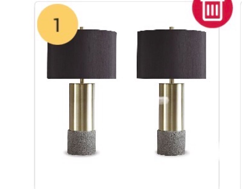 set of 2 jacek table lamps gray/brass - signature design by ashley: chic drum shade, metallic accents, ul listed