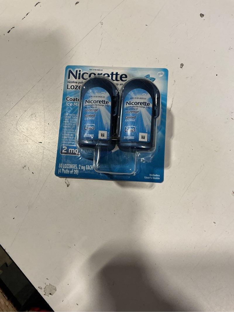 Condition photo showing New/Like New for nicorette nicotine lozenges, stop smoking aids, 2 mg, mint, 80 count