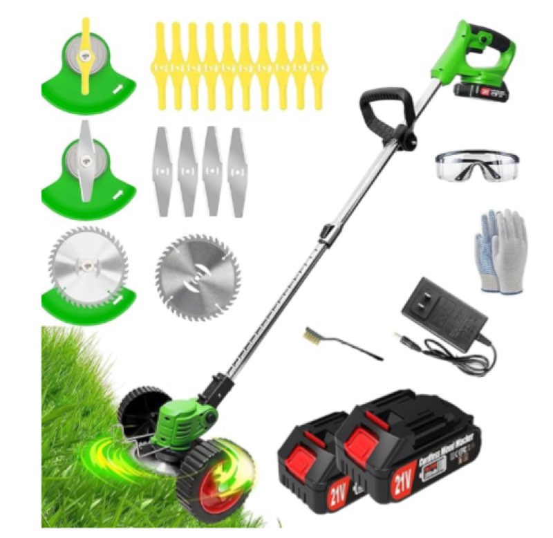 Electric Weed Wacker Cordless Eater Battery Powered Weed Trimmer, with 2Pcs 21V Battery 5 Types Blad