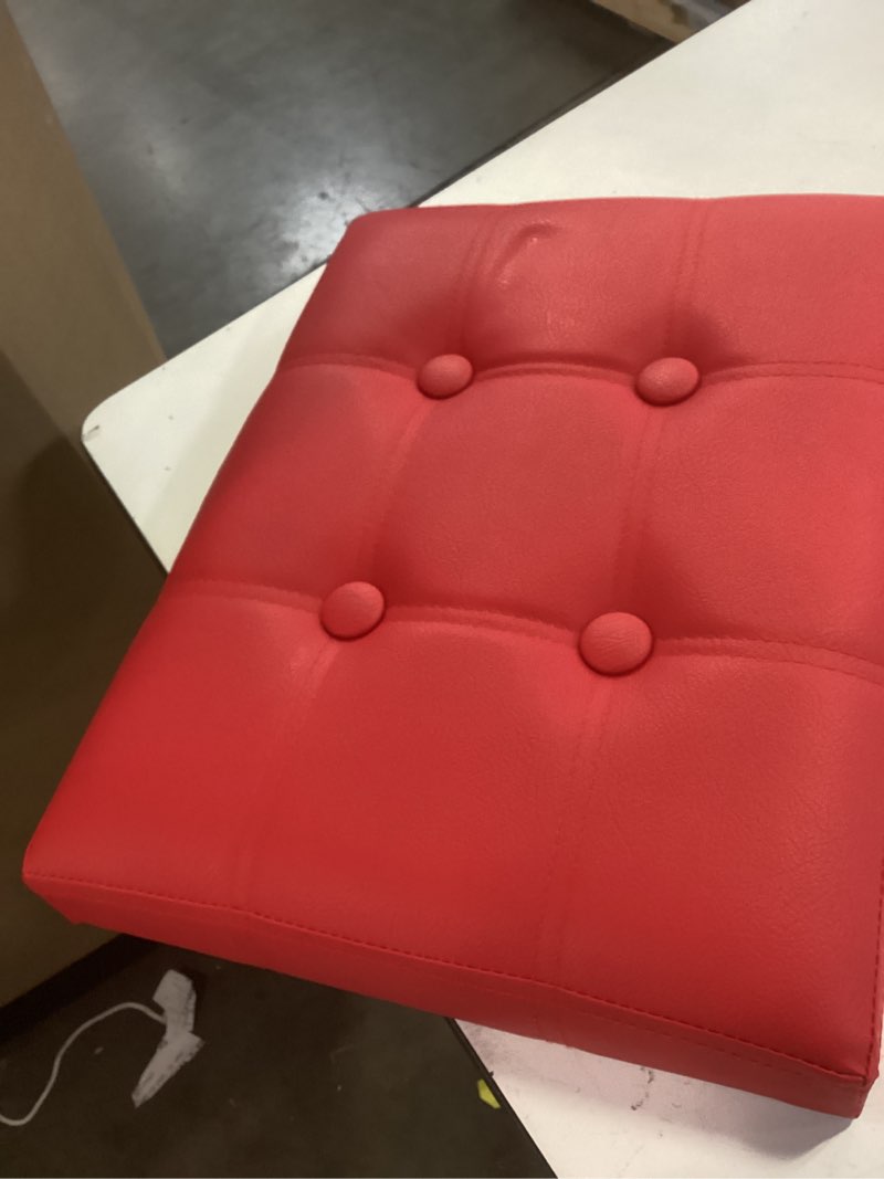 Condition photo showing As Is for amassmile storage ottoman folding foot rest stool, leather footstool bench, short ottoman stool, storage foot rest store, books (red, 17" d x 13" w x 13" h) red 1 pack 17"*13"*13"inch