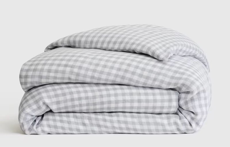 European Linen Gingham Duvet Cover, King/Cal King, Blue Fog