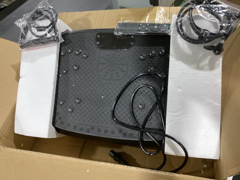 Condition photo showing As Is for vibration plate exercise machine, vibrating fitness platform for lymphatic drainage, full body shaker workout equipment, bluetooth power shaping vibrate plate, board sport for home exercise gym black
