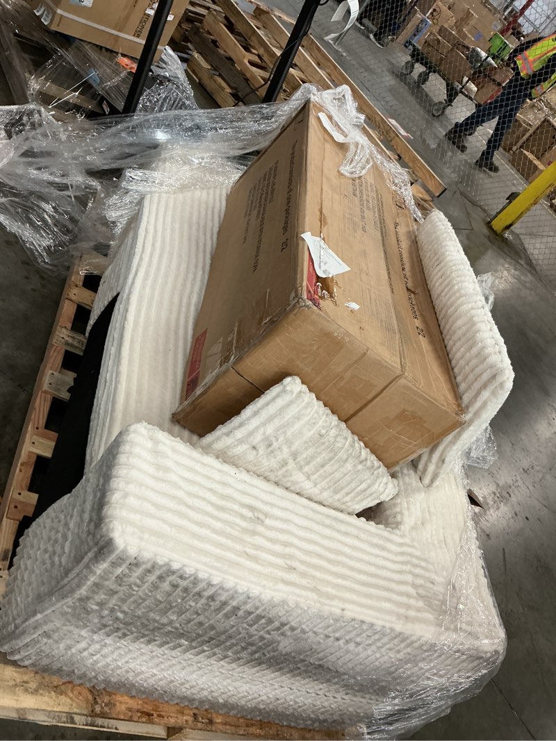 Condition photo showing As Is for shintenchi boneless couch, 105" modular sectional sofa l shaped for living room, cloud-like foam couch with plush corduroy, deep seated oversized chaise lounge, no assembly needed, white
