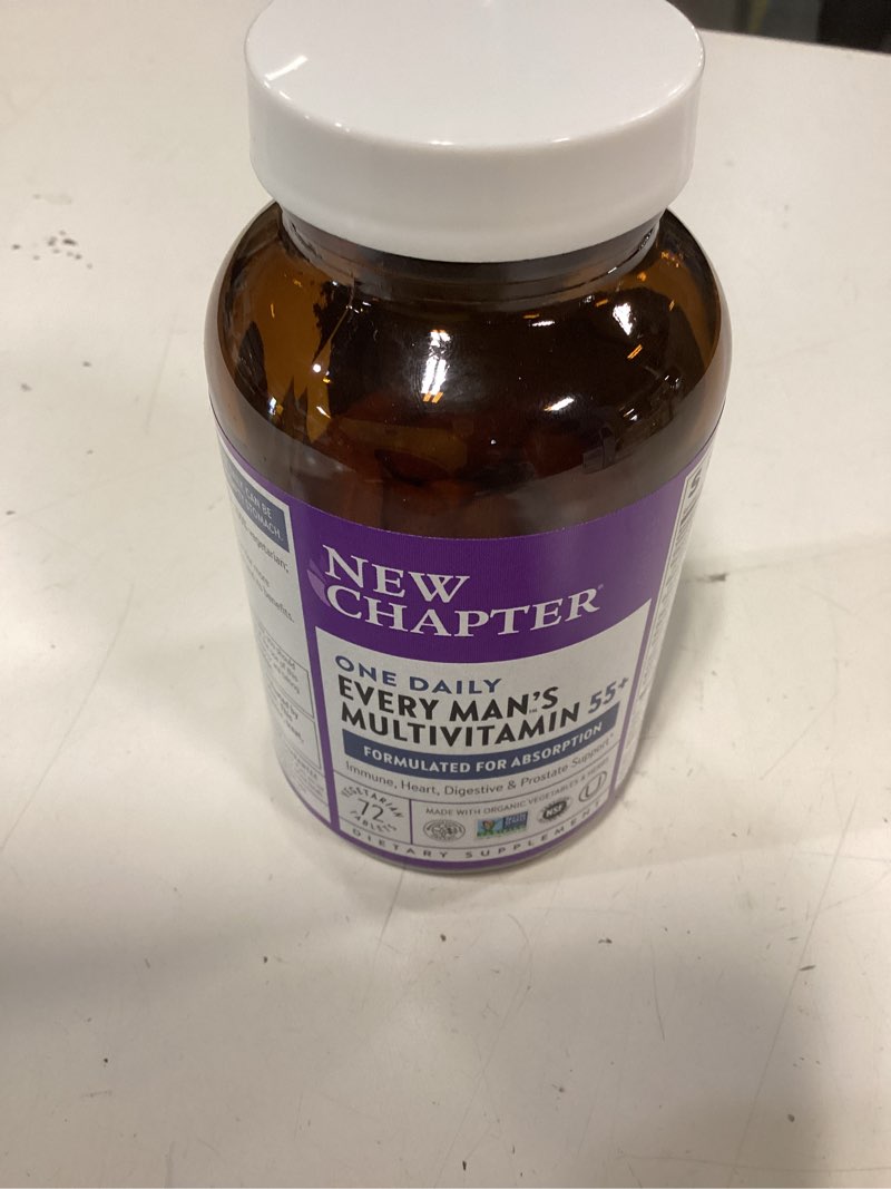 Condition photo showing New/Like New for bbd: 09/26 new chapter one daily every man's multivitamin 55+ - offers eyesight, immune system & cellular energy support* - contains astaxanthin, saw palmetto & more - gluten free & vegetarian - 72 tablets tablet for men 72 count (pack of 1)