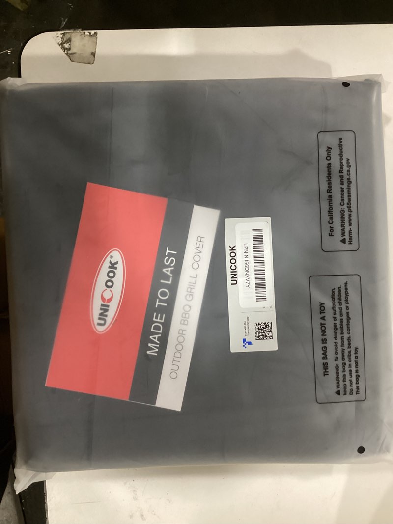 Condition photo showing Good Condition for Unicook Heavy Duty Waterproof Barbecue Gas Grill Cover, 65-inch BBQ Cover, Special Fade and UV Resistant Material, Durable and Convenient, Fits Grills of Weber Char-Broil Nexgrill Brinkmann and More