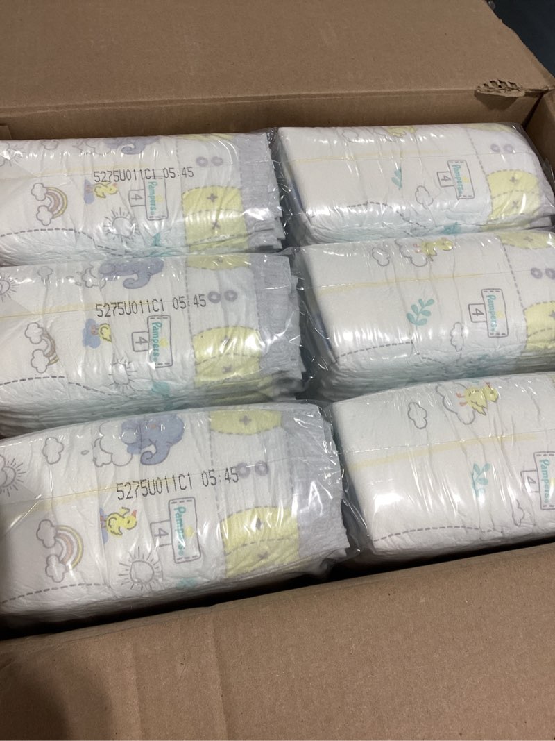 Condition photo showing New/Like New for pampers swaddlers diapers, size 4 (15-34 lbs), 150 count, absorbent, keeps baby dry and comfortable, skin safe disposable baby diaper (packaging may vary) size 4 150