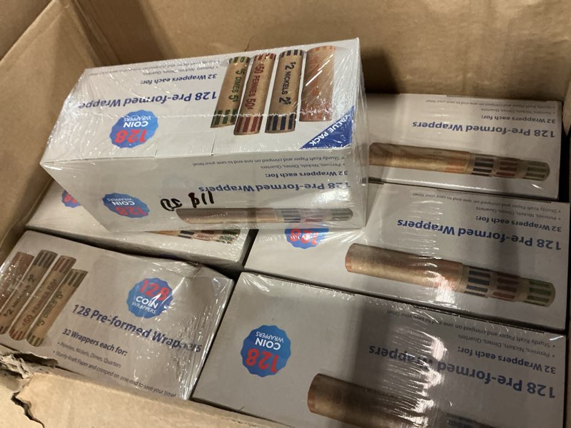 Condition photo showing New/Like New for L LIKED 3072 Pcs Preformed Coin Roll Wrappers - Quarters, Pennies, Nickels and Dimes (Pack 24x128)