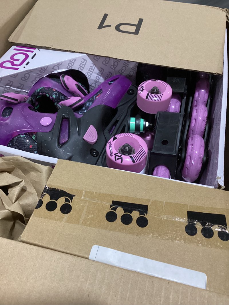 Condition photo showing As Is for Roller Derby Falcon 2-in-1 Combo Quad and Inline Skates for Kids, Adjustable Sizing Purple/Black Medium (3-6)