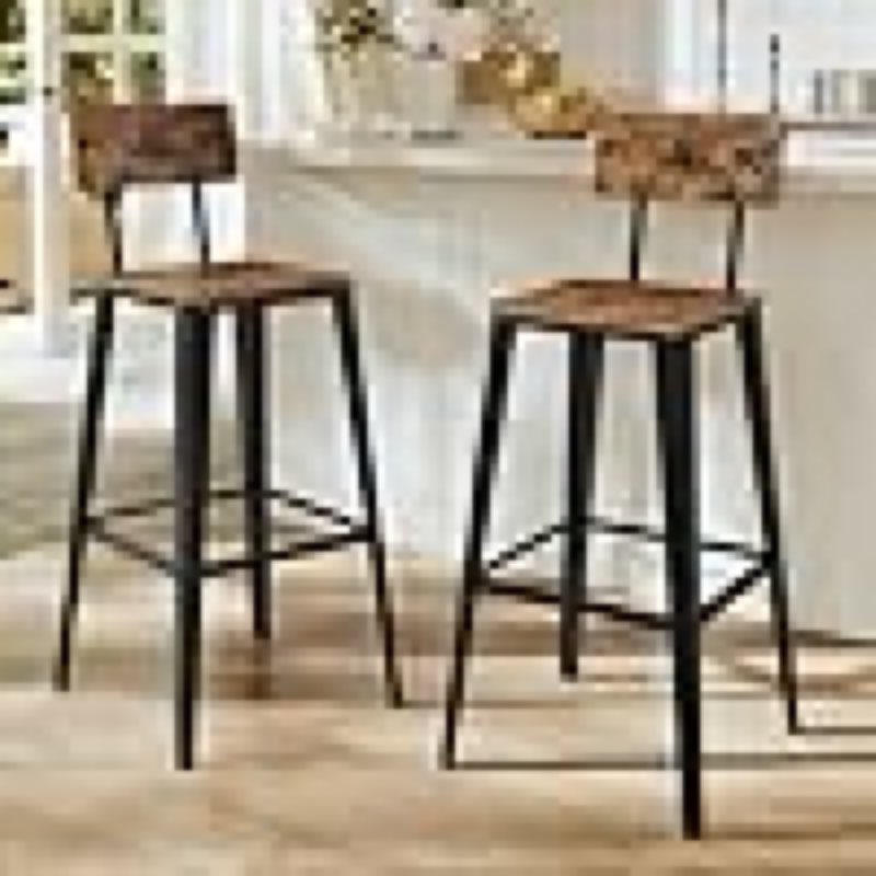 VASAGLE Set of 2 Bar Stools, Bar Height Stools, 29.1 Inches Tall Barstools with Back, Counter Bar Chairs for Kitchen Island, Steel Frame, Industrial Style, Easy Assembly, Rustic Brown and Ink Black