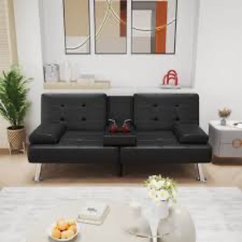 (Incomplete)Siomarily 66'' Wide Faux Leather Convertible Upholstered Reclining Sofa with Cup Holder