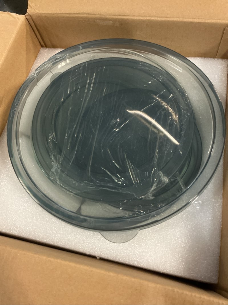Condition photo showing Good Condition for glass mixing bowls with lids set of 5(4.78qt,2.2qt,1.7qt,1.1qt,0.85qt),thick glass nesting bowls for kitchen baking,cooking prep,storage,serving,large salad bowls,dishwasher microwave freezer safe transparent