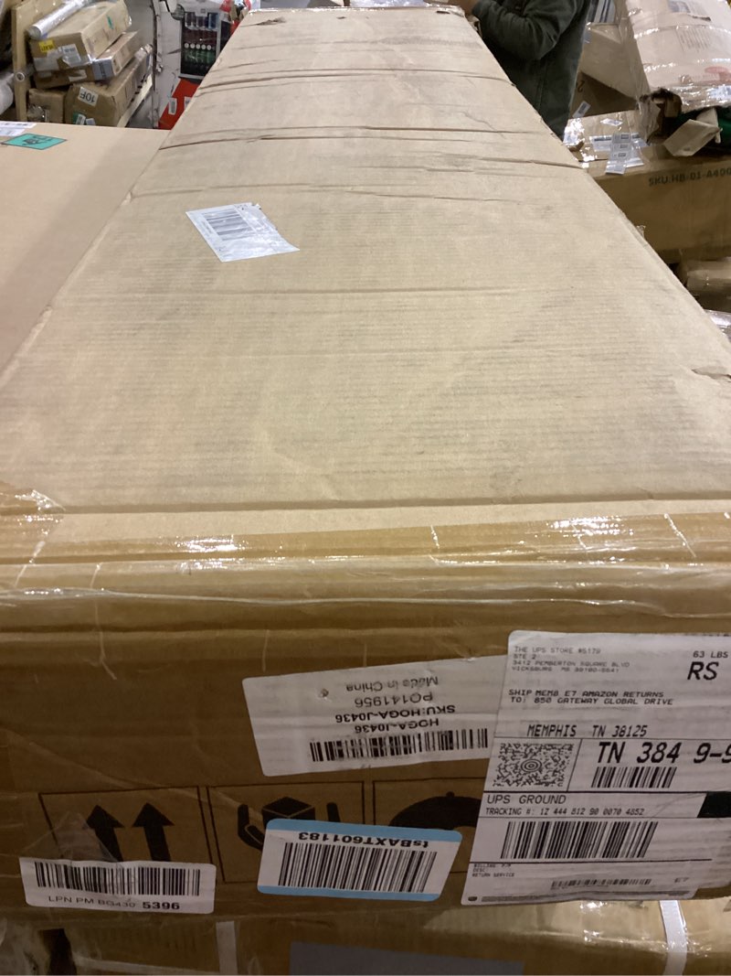 Condition photo showing As Is for LITTLE TREE Narrow Console Table, 55-Inch Farmhouse Entryway Table, X-Shaped Couch Table Behind Sofa for Living Room, Entryway, Entrance, Foyer, Hallway, Rustic Brown