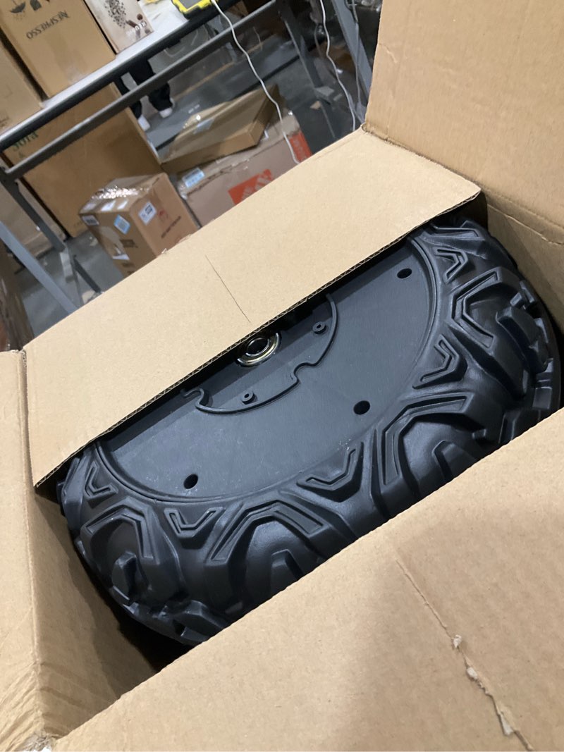 Condition photo showing As Is for 2 Pack 30CM/11.8'' PU Solid EVA Foam Tire for Power Wheels,1.2CM/0.47in Aperture Front/Rear Gator Alligator Wheel for SUV/UTV/ATV Ride On Car Replacement Tires Upgrade,Free Coupler (11.8in tires)