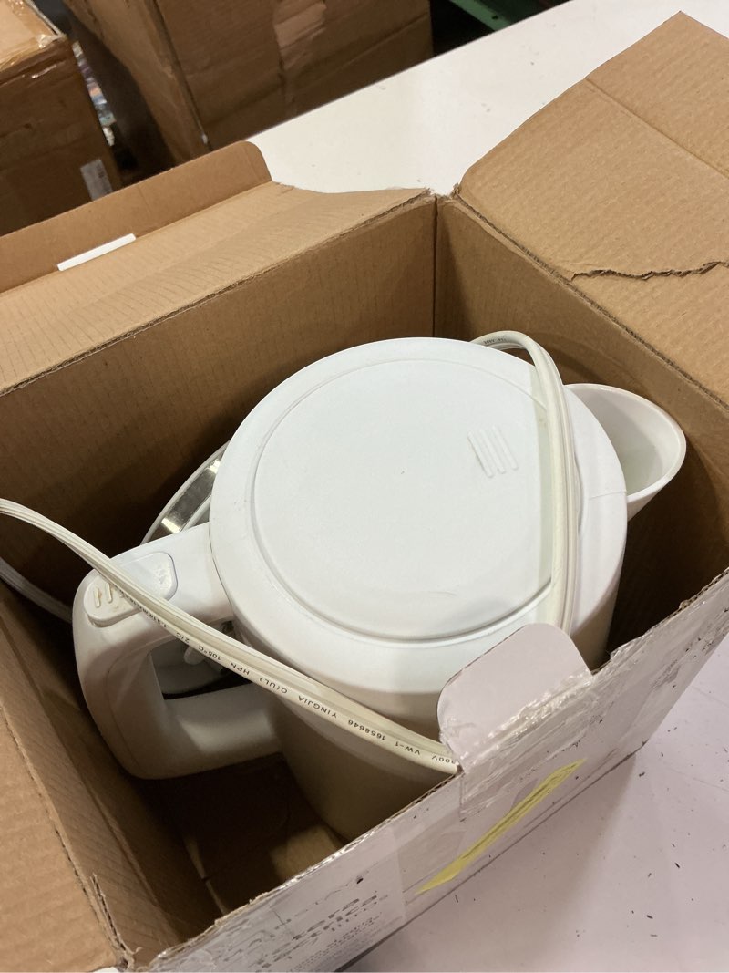 Condition photo showing As Is for mainstays 1.7l electric kettle, color white, new condition, model ms8400778514-3